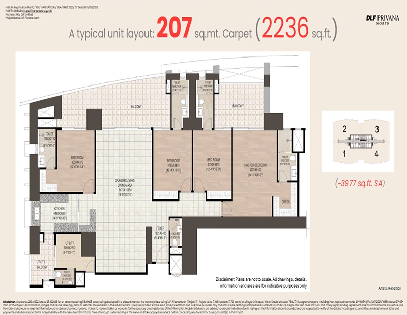 dlf privana north 4 bhk floor plan